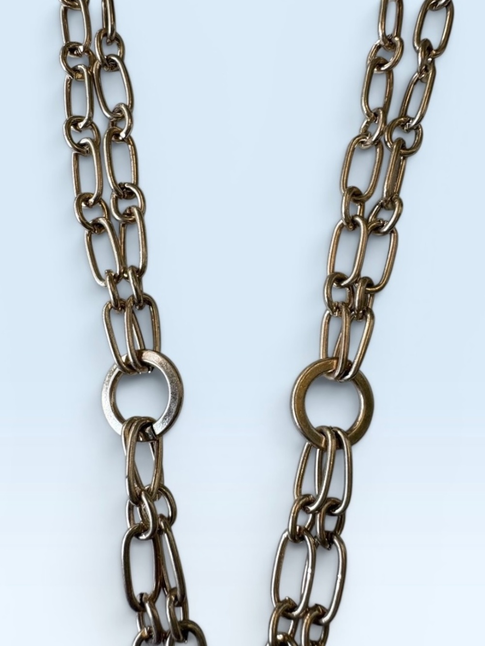 New Goldtone Double Chain Necklace with a Faux Lapis Pendant by Plunder Design - Picture 7 of 8
